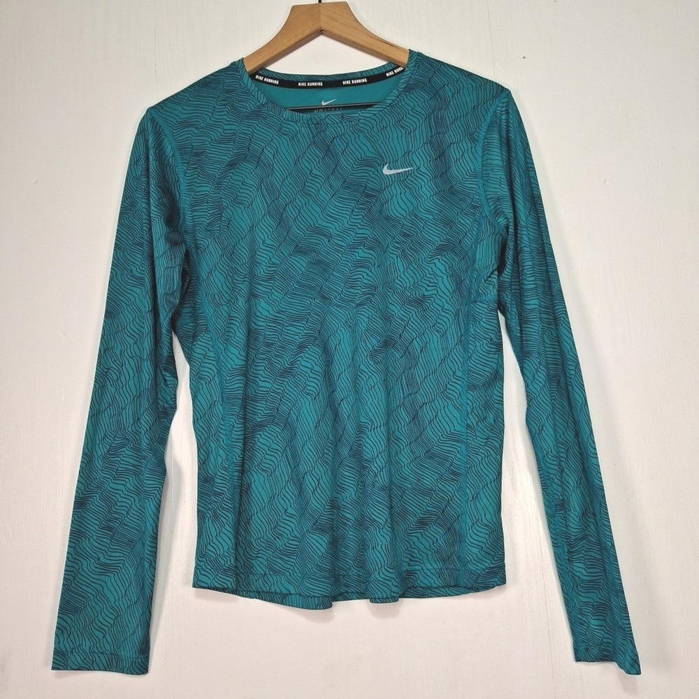 Nike Dri-FIT Element Long Sleeve Running Top Mens Large Teal Wave Print